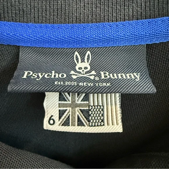 Psycho Bunny Men’s Black Polo with Blue Accents - Size 6 - Picture 2 of 4